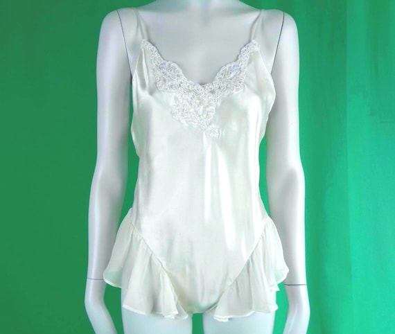 Vintage Ivory Cream Teddy: 1970s-80s Baby Doll - La Quinta Silk One Piece Lingerie Night Intimate Wear Slumber Party Gift