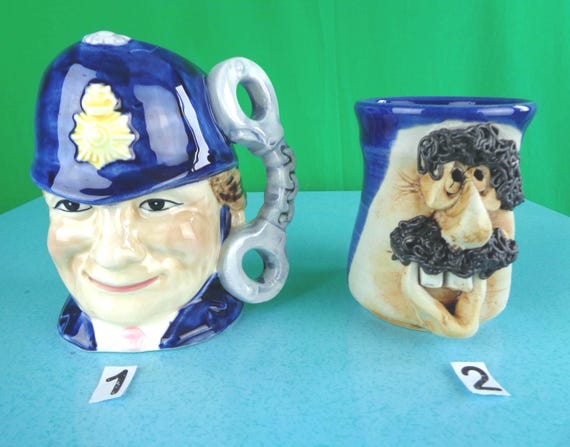 Vintage Retro English Bobby Policeman Cop Ceramic Toby Face Mug Cup Drink Barware 1960s 1970s Collectible Memorabilia Home House Decor Gift