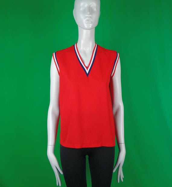 Vintage Retro Handmade Clothing Apparel Pullover Top Tee Shirt Blouse Jersey 1960s 1070s Mid Century L Solid Stripe Sportwear Casual Gift