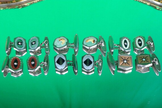 Antique Vintage Cuff Links Set Lot Shirt Blouse Suit 1930s 1940s Art Deco WW2 Wedding Party Favour Evening Evening Formal Gift Accessorize