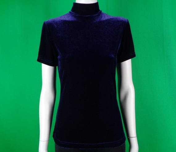 Vintage Retro Clothing Apparel Braemar Pullover Top Blouse Shirt 1980s 1990s S Purple Velvet Velour Wedding Party Evening Formal Casual Gift