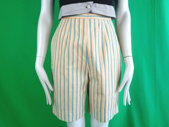 Vintage Retro Clothing Apparel Bermuda Short Pants 1950s 60s Mid Century S High Stripe White Pink Orange Beige Blue Black Formal Casual Gift