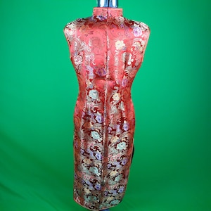 Vintage Retro Clothing Cheongsam Chinese Japanese Dress 1980s 1990s XXLarge Long Red Yellow Green Pink Qipoa Traditional Mandarin Shanghai image 8