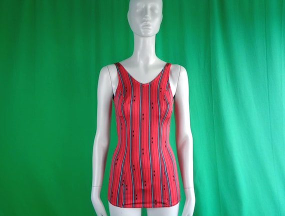 Vintage Retro Clothing Apparel One Piece Bathing Bodysuit Swimwear 1970s 1980s Coastal Beach Resort Gym Workout Tennis Sport Recreation Gift