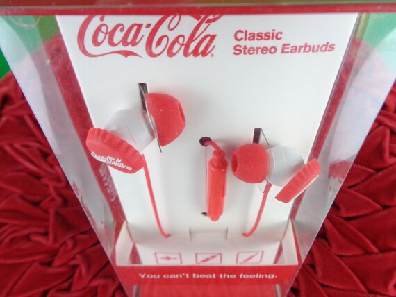 Vintage Coca Cola Coke Ear Head Phone Buds Walkman CD Tape Player Stereo Audio Music Radio Electronic Cable Cord Media Party Gift Collector