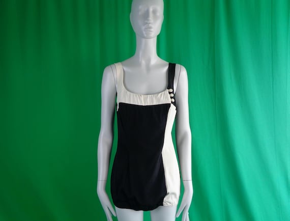 Vintage Retro Clothing Apparel One Piece Bathing Swimwear Body Suit Costume 40s 50s Mid Century Black White Beach Coastal Resort Sport Gift