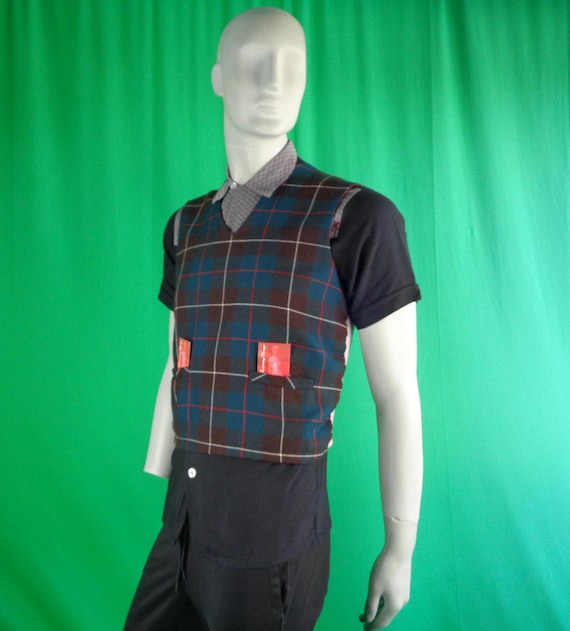 Vintage Retro Clothing Apparel Unisex Pullover Sweater Vest Top Shirt Knitwear 1950s 1960s M Plaid Tartan Wedding Evening Formal Casual Gift