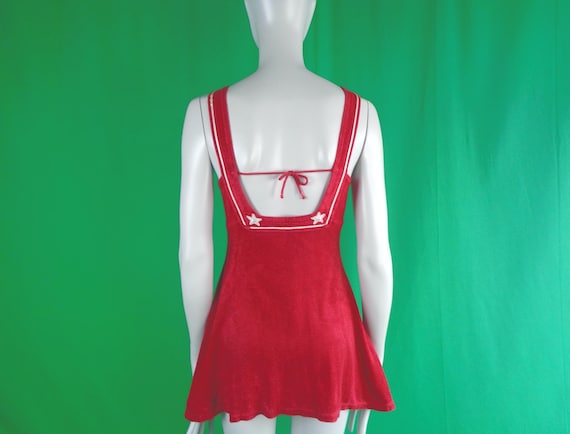 Vintage Retro Clothing Apparel Seaspray One Piece Bathing Playsuit Swimwear 1940s 1950s Mid Century Red 34 S Beach Coastal Photo Shoot Gift