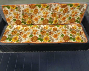 Vintage 1960s 70s Floral Patio Lounger Chair Cover: Orange Brown Accent Decor Furniture Slipover
