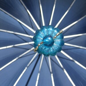 50s 60s Vintage Mid Century Retro Umbrella Womens Mens Rain Accessorie Parasol Navy Blue Nylon Plastic Metal Ring Chain Teal Handle Canpoy image 9