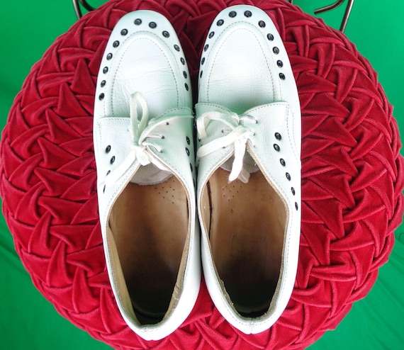 Vintage 1960s-70s Sunbeam White Leather Bowling Shoes - Size 7 Oxford Flats Footwear Gift