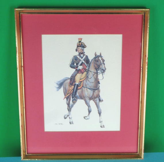 Vintage Retro Picture Frame Wall Art 1960s 1970s Aquatint Print Military British French Home House Room Accent Decor Collector Gift Keepsake