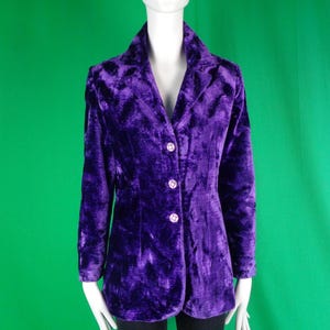 Vintage Retro Handmade Clothing Crush Velvet Purple Suit Blazer Dress Jacket 1960s 70s XS Small Long Button Party Formal Evening Casual Gift