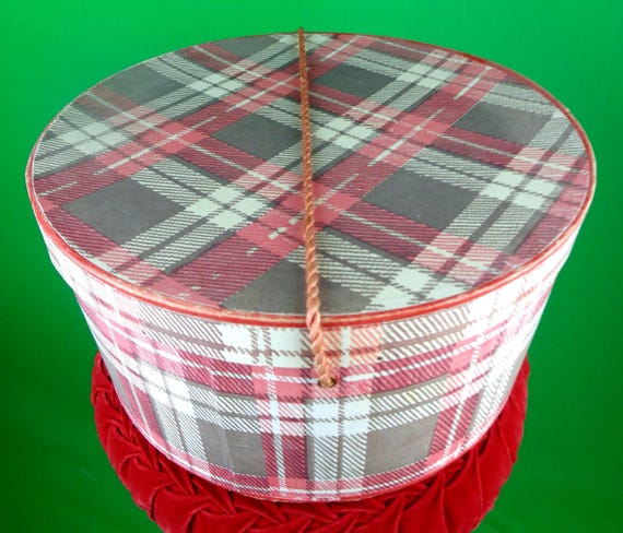 Vintage Plaid Hat Wig Box: Mid Century Storage Container, 1940s-50s Home Decor Organization Gift