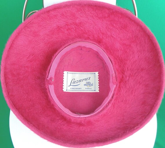 Vintage Retro LG Lazarus Model Paris Pink Mohair Brim Hat 1940s 1950s Mid Century Designer Wedding Party Formal Evening Gift Accessorize