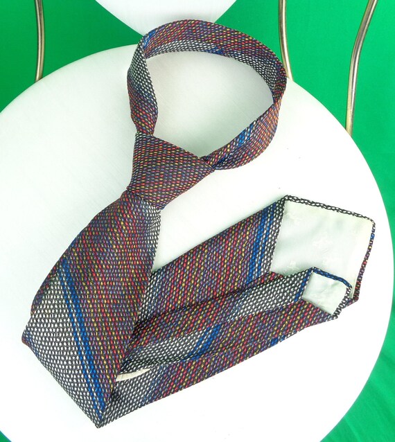 Vintage Retro Park Lane Self Silk Necktie Suit Accessorie 1940s 1950s Mid Century Wedding Formal Stripe Red Blue Yellow Black White Gift