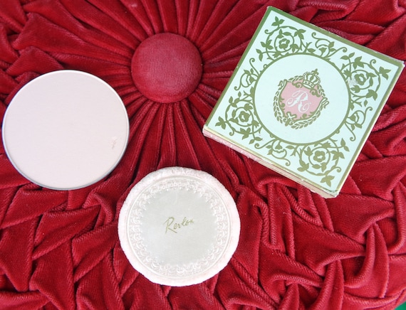 Vintage Retro REVLON Pink Powder Puff Insert Make Up Cosmetic Box Set 1950s 1960s Mid Century Skin Personal Care Bath Beauty Collector Gift