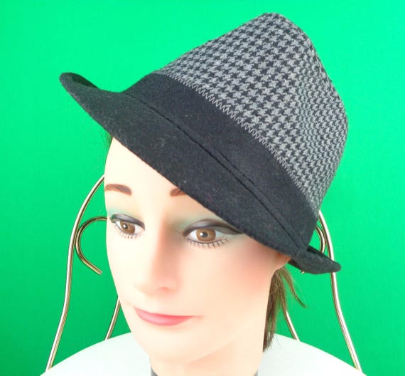 Vintage Retro Fedora Panama Hat Black Gray Herringbone Pattern Red Blue Iridescent 24" Wedding Formal Evening Casual Gift Accessorie