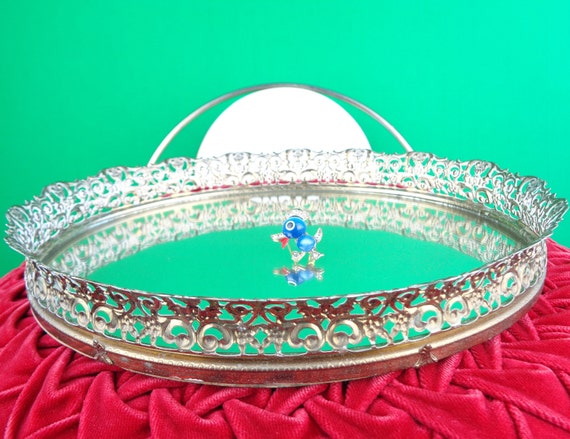 Vintage Retro Oval Dressing Table Vanity Tray 50s 60s Mid Century Mirror Nightstand Perfume Makeup Cosmetics Home Room Accent Decor Gift