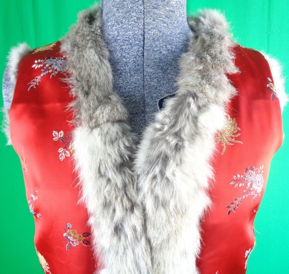 Womens Girl Clothing Reversible Vest Gray Fur Red… - image 2