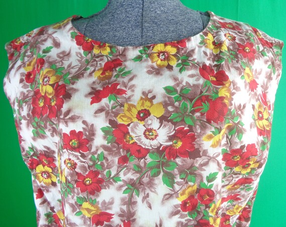 Vintage Retro Handmade Clothing Apparel Smock Apron 1940s 50s Mid Century Feed Sack Painter Artist Maternity Top Blouse Shirt Workwear Gift