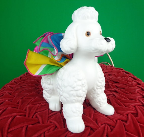 Vintage Retro Poodle Dog Planter Vase Ruben Collectible Keepsake White Statue Figurine 50s 60s Mid Century Glass Home Accent Live Decor Gift