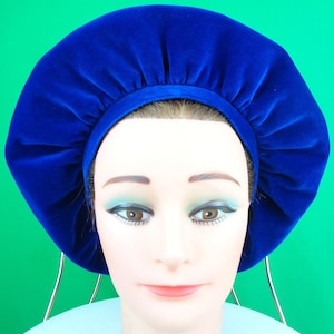 Vintage Retro Accessorie JAEGER Velvet Beret Tam Hat Royal Blue 1960s 70s London Paris New York Britain Mid Century Party Formal Casual Gift