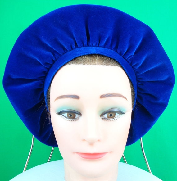 Vintage Retro Accessorie JAEGER Velvet Beret Tam Hat Royal Blue 1960s 70s London Paris New York Britain Mid Century Party Formal Casual Gift