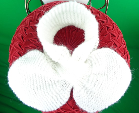 Vintage Retro Handmade Head Neck Ear Warmer Scarf Wrap 1950s 60s Mid Century Accessorie White Acrylic Wool Birthday Christmas Party Gift