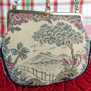 Bolso de mano estilo retro francés La Marquise con tapiz, estilo cartera, con asa superior, cadena, estilo años 50 y 60, para bodas, fiestas, veladas, formales, informales, regalo