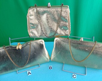Vintage Gold Lame Clutch, Metallic Abendtasche, 1950er-60er Jahre Party Geldbörse Mid Century Handtasche Accessoire