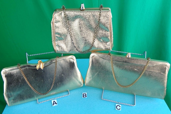 Vintage Gold Lame Clutch, Metallic Evening Bag, 1950s-60s Party Purse Mid Century Handbag Accessory