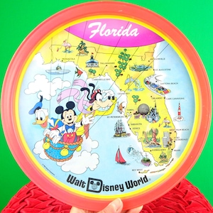 Vintage Retro Florida Walt Disneyland World Metal Serving Tray 60s 70s Home Room Decor Gift Collector Souvenir Keepsake Memorabilia Memento