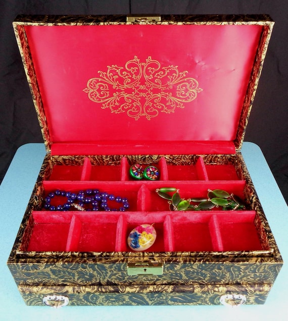 Vintage 50s Lady Buxton Jewelry Box Mid Century Chest Gold Leatherette Velvet Case Canada