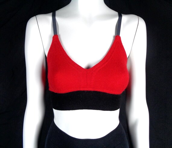 Sartoria Canada Bralette, Red Black Merino Blend Top, 32 A/B Pullover Cashmere Sport Silhouette