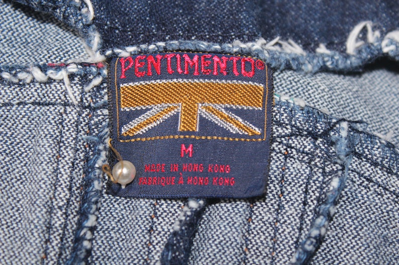 1970s 80s S M Pentimento Western Ranch Hippie Disco Hipster Preppy Multi Color Cotton Denim Jean Button Vest Top Women/'s Clothing Vintage