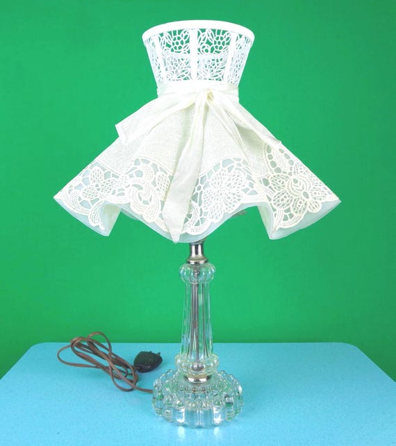 Vintage Retro Table Desk Night Light Lamp Shade Base 1940s 50s Mid Century Plaid Tartan Room Accent Home House Decor Gift Electrical Tested