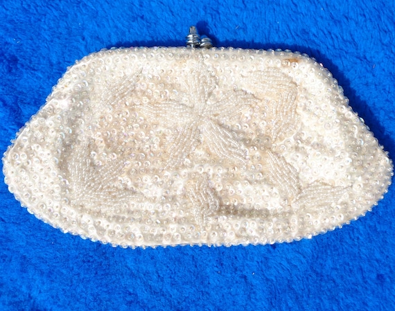 Vintage Beaded Iridescent Clutch: 1950s-60s Evening Bag Mid Century Purse Handbag Gift Accessory