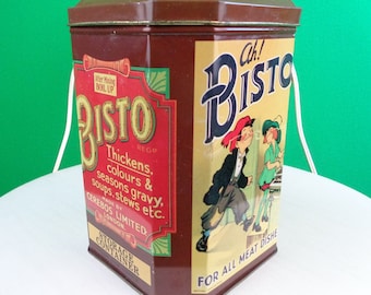 Vintage Bisto Gravy Food Cook Collectible Tin Bin 1950s 1960s Mid Century Retro Advertisement Storage Organization Home Living Decor Gift