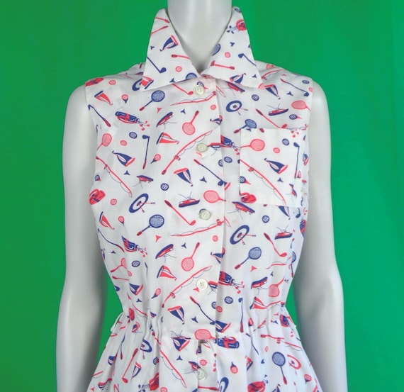 Vintage Retro Clothing Apparel Serbin Golfer Tennis M One Piece Jump Playsuit Romper 1950s 60s Mid Century Red Blue Novelty Sport-wear Gift