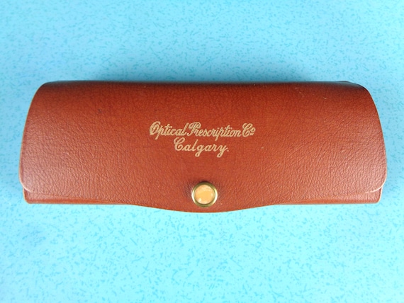 Vintage 1950s Eyeglass Case: Optical Prescription Calgary, Brown Pearlized Closure Cloth Readers Gift Accessory