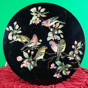 Vintage Retro Decorative Bird Floral Tin Box Bin 1950s 60s Mid Century Container Collectible Keepsake Storage Organization Home Decor Gift