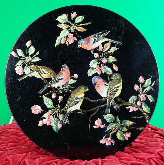 Vintage Retro Decorative Bird Floral Tin Box Bin 1950s 60s Mid Century Container Collectible Keepsake Storage Organization Home Decor Gift