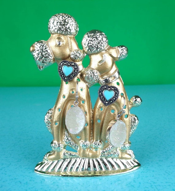 Vintage Retro French Torino Poodle Jewelry Caddy Pierced Earrings Holder 1950s 1960s Mid Century Storage Collectible Gift Mementos Keepsake