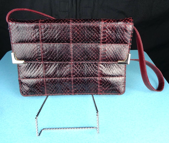 Vintage Holt Renfrew Oxblood Leather Shoulder Handbag Purse (1970s-80s) Designer Canada Reptile Accessory Gift