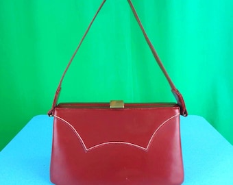 Sac à main vintage Marbett en similicuir rouge, sac à main à poignée supérieure des années 1950, pochette du milieu du siècle, accessoire cadeau