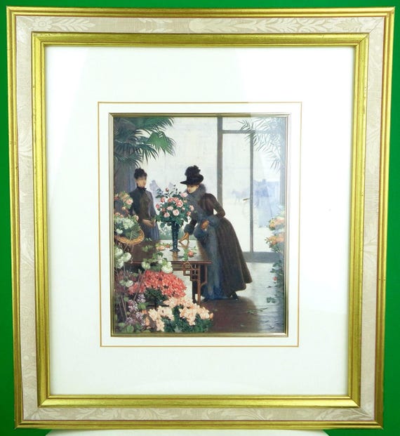 Vintage Victor Gilbert Wall Hanging 14x16: Edwardian Style Art Picture Frame Flower Parlour Decor Gift