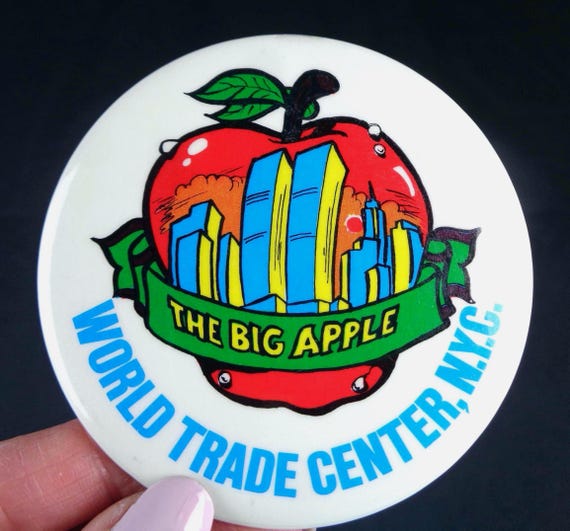 Vintage Retro World Trade Center Twin Towers New York N.Y.C Big Apple Pre 9-11 Badge Pin-back Button 1976 Collectors Gift Keepsake Mementos