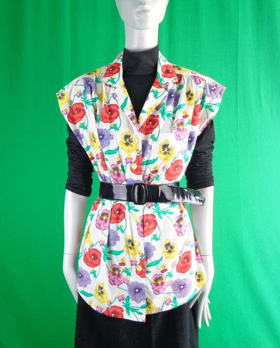 Vintage Retro Handmade Clothing Long Button Smock Blouse Top Shirt Maternity 1980s 1990s XLarge Cotton Floral Party Casual Formal Gift