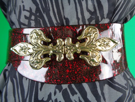 Vintage Patent Leather Belt: 50s 60s Mid Century Fleur De Lis Accessory Gift